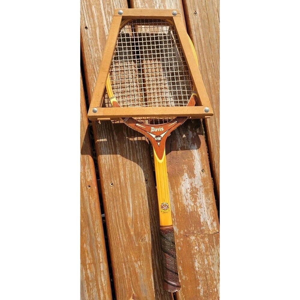 Vintage TAD Davis Hi-Point Custom Wood Tennis Racket With Original Clamp